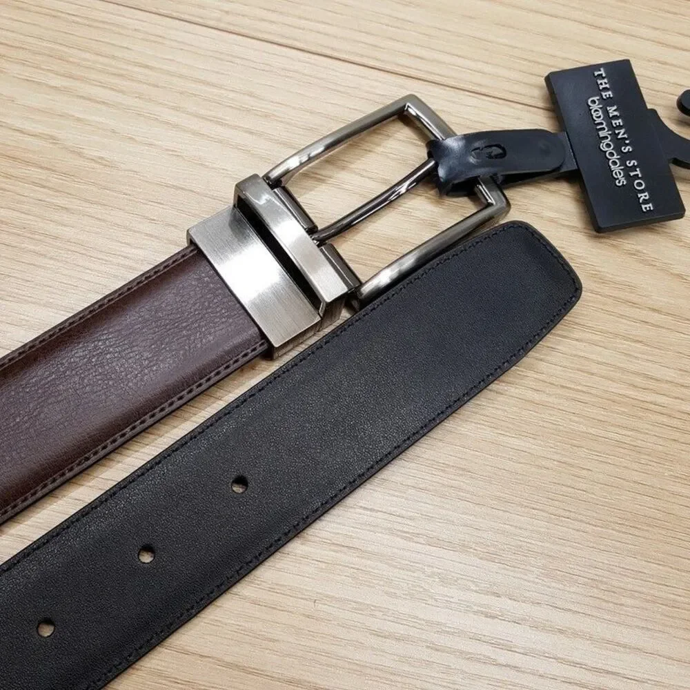 BLOOMINGDALES Belt Mens Size 40 Brown Black Reversible Genuine Leather